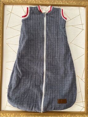 Juddlies Grey Herringbone Baby Sleep Sack with Brown Leather Logo
